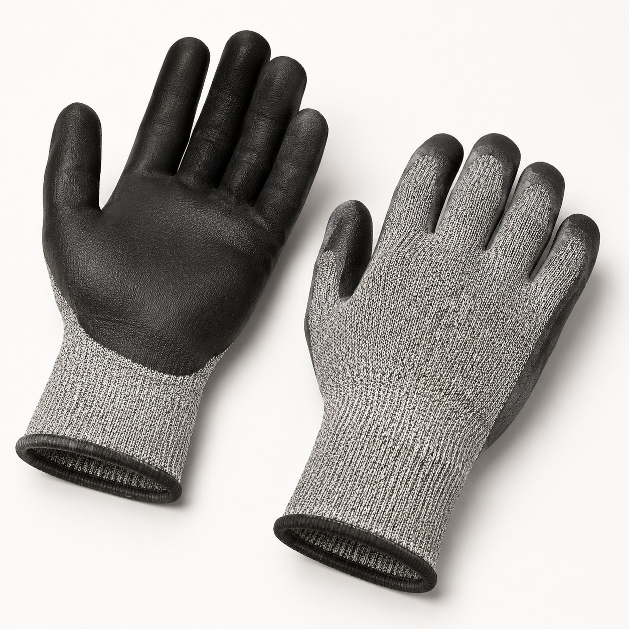 Gray HPPE cut-resistant gloves with nitrile palms