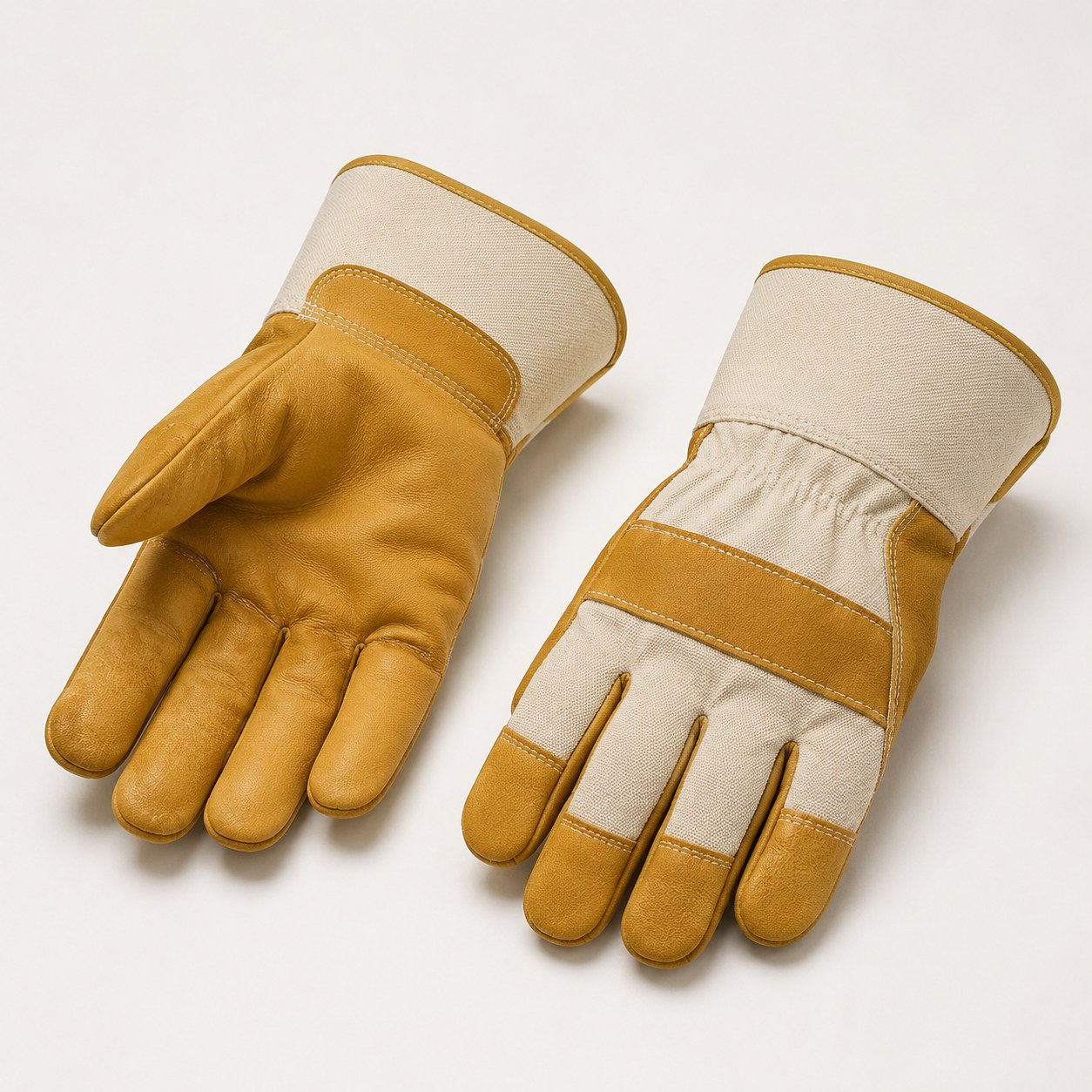 Leather work glove pair on white background